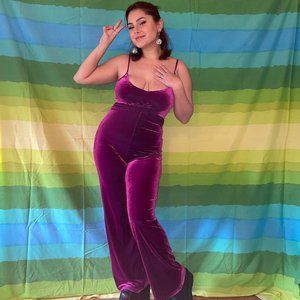 Bershka Magenta Velvet Jumpsuit Jewel Tones